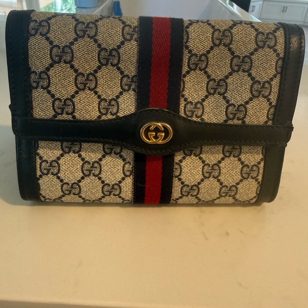 Vintage Gucci Accessory Collection GG Supreme Web Stripe Clutch Bag,